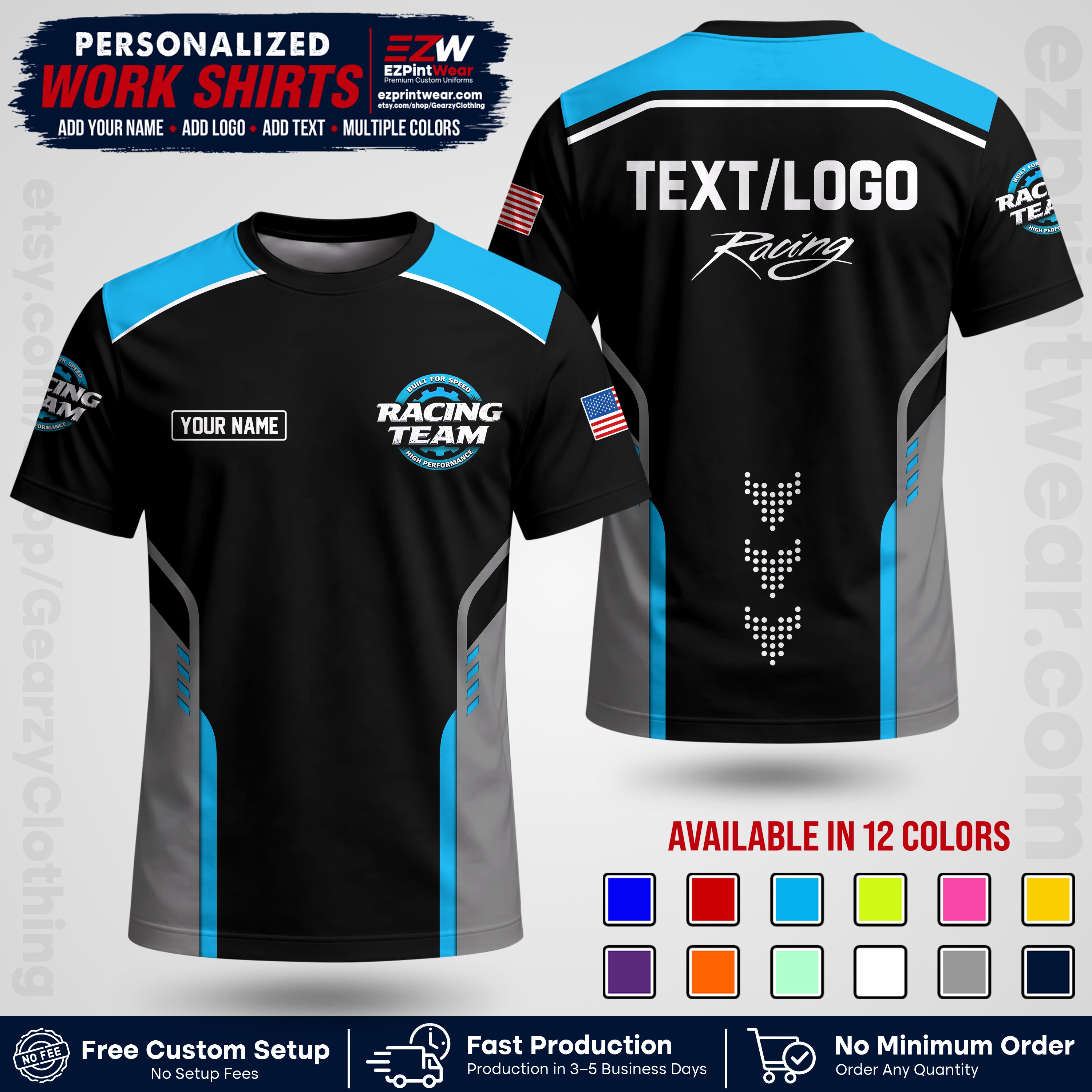 Custom Racing Shirt with Name, Logo & Text | Race Team Uniform | Crew Apparel RC09