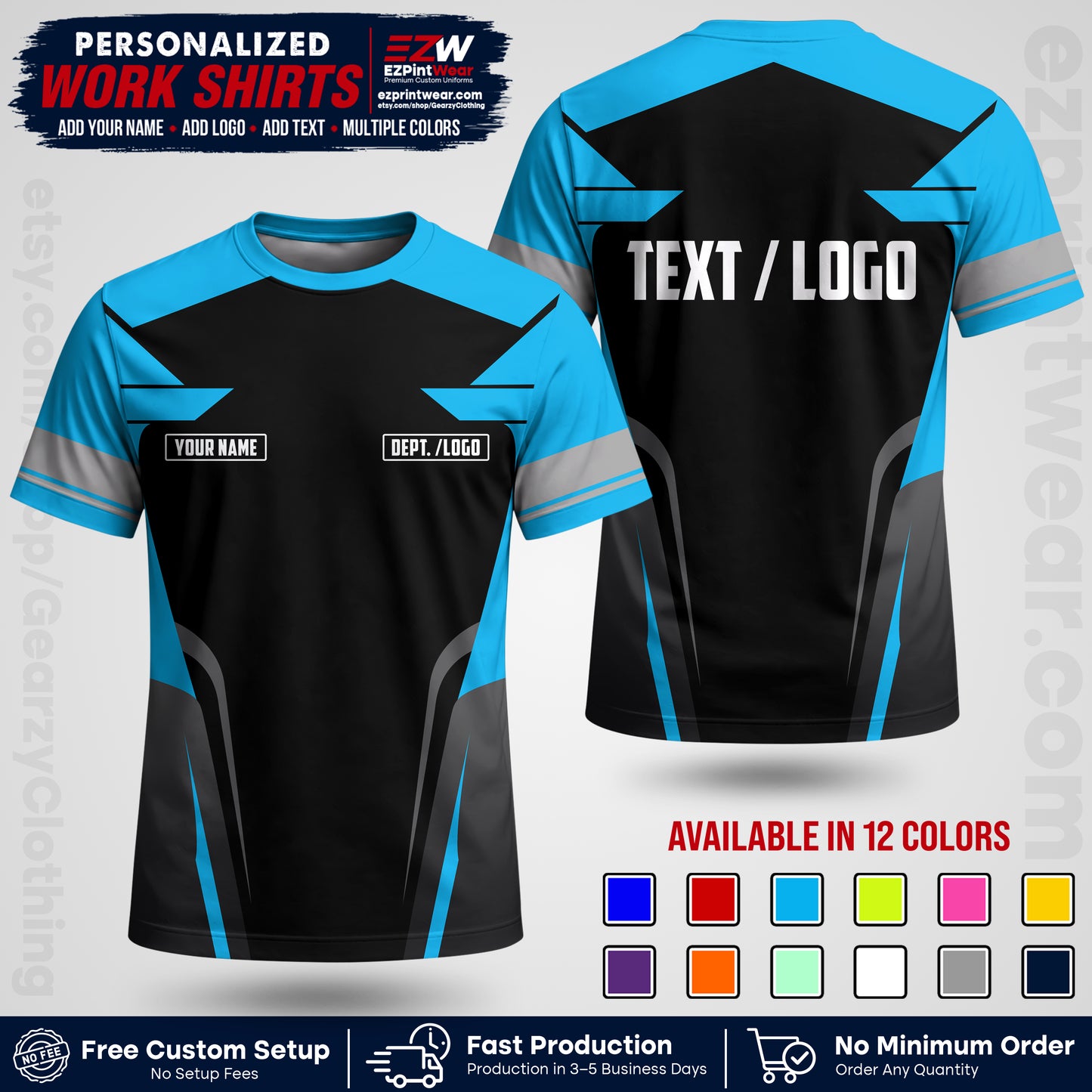 Custom All Over Print Work Uniform Shirt with Name, Logo & Text | Custom Hawaiian Shirt | Company Shirt | Employee Uniform UNF01