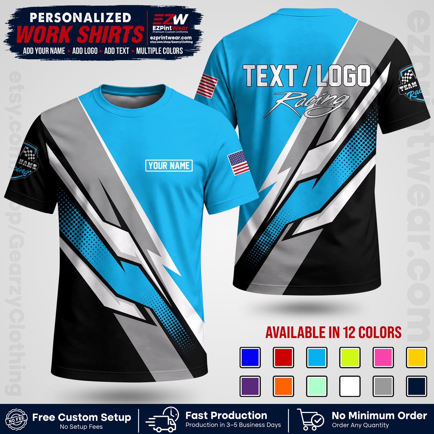 Custom Racing Shirt with Name, Logo & Text | Race Team Uniform | Crew Apparel RC01