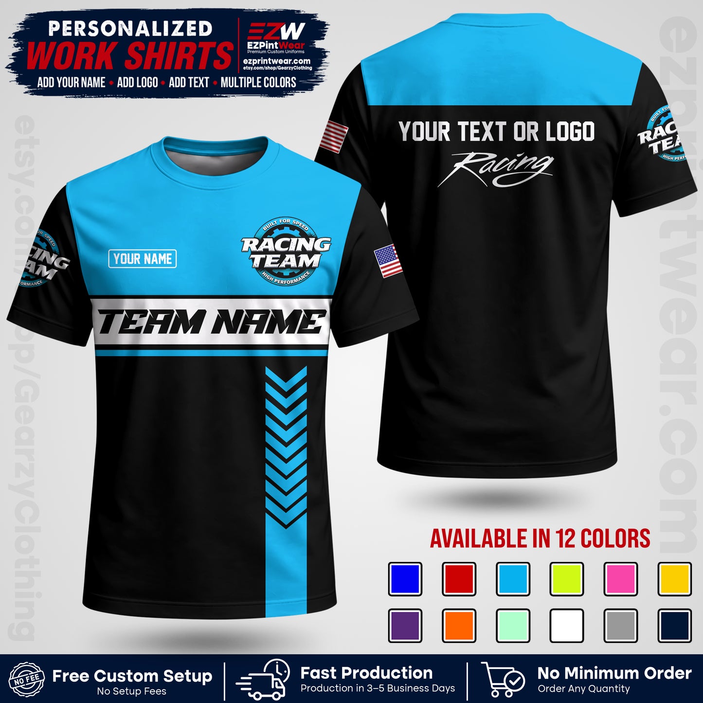 Custom Racing Shirt with Name, Logo & Text | Race Team Uniform | Crew Apparel RC02