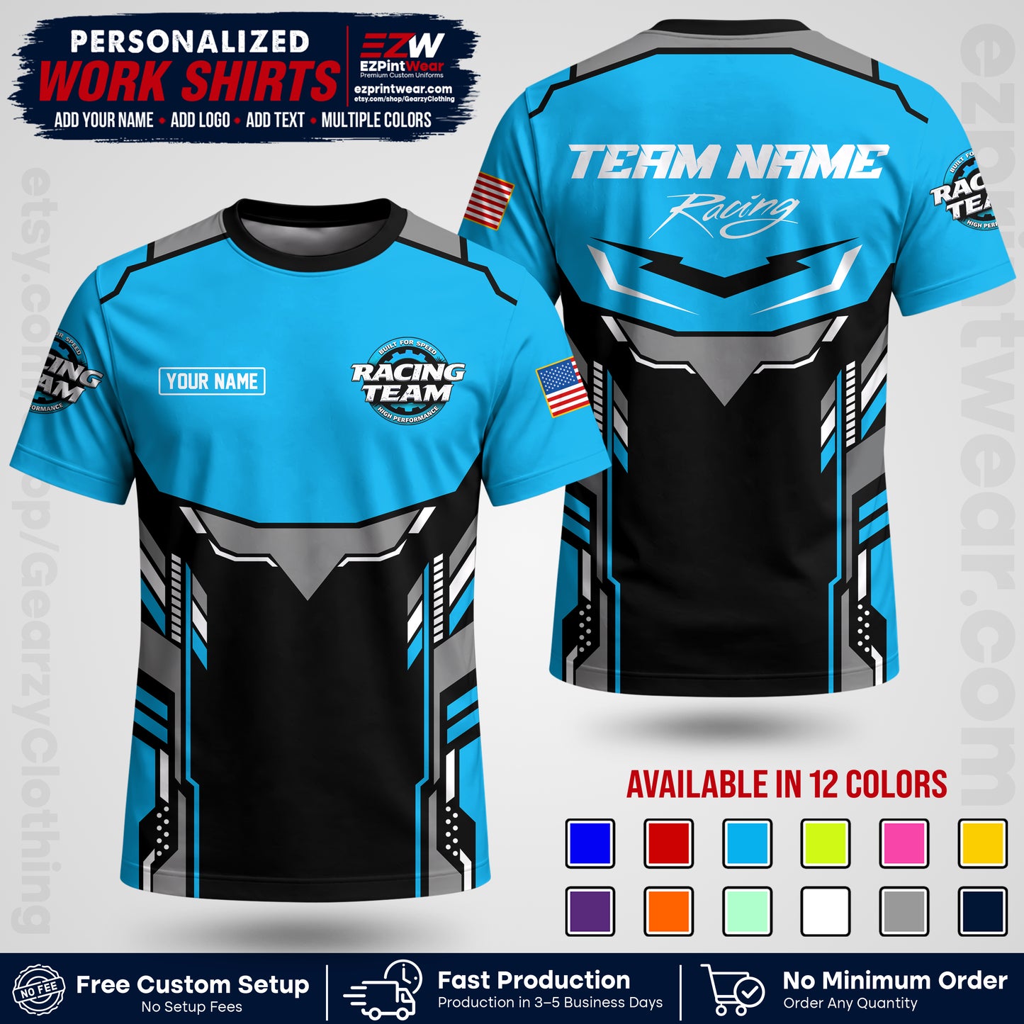 Custom Racing Shirt with Name, Logo & Text | Race Team Uniform | Crew Apparel RC11