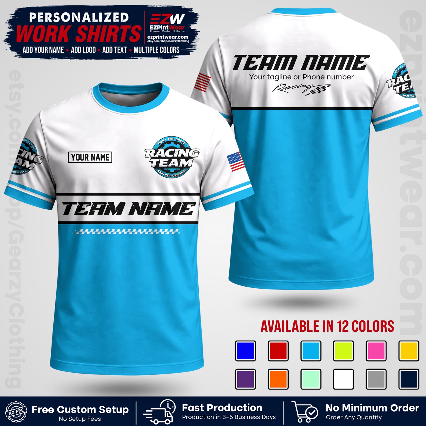Custom Racing Shirt with Name, Logo & Text | Race Team Uniform | Crew Apparel RC12