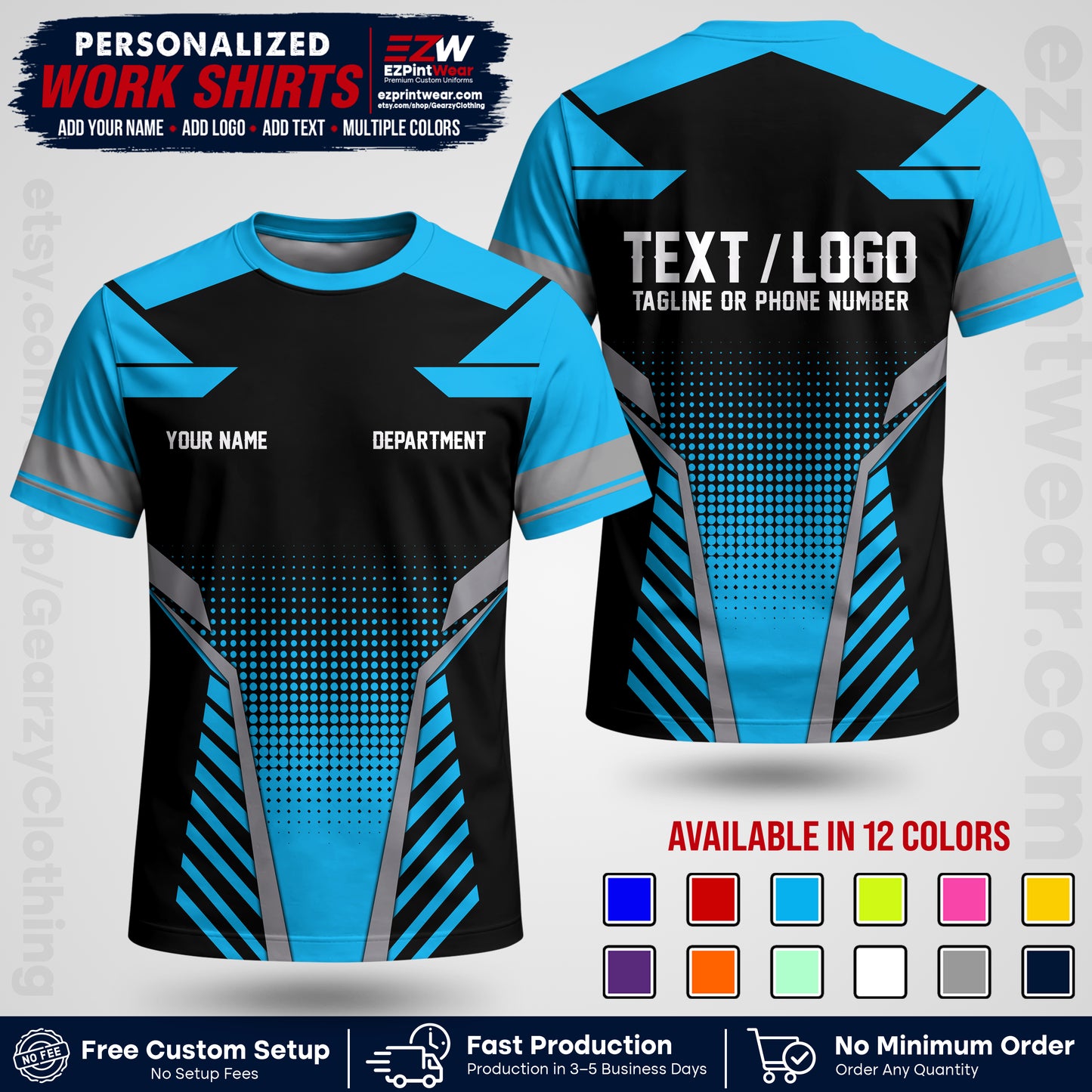 Custom All Over Print Work Uniform Shirt with Name, Logo & Text | Custom Hawaiian Shirt | Company Shirt | Employee Uniform UNF06