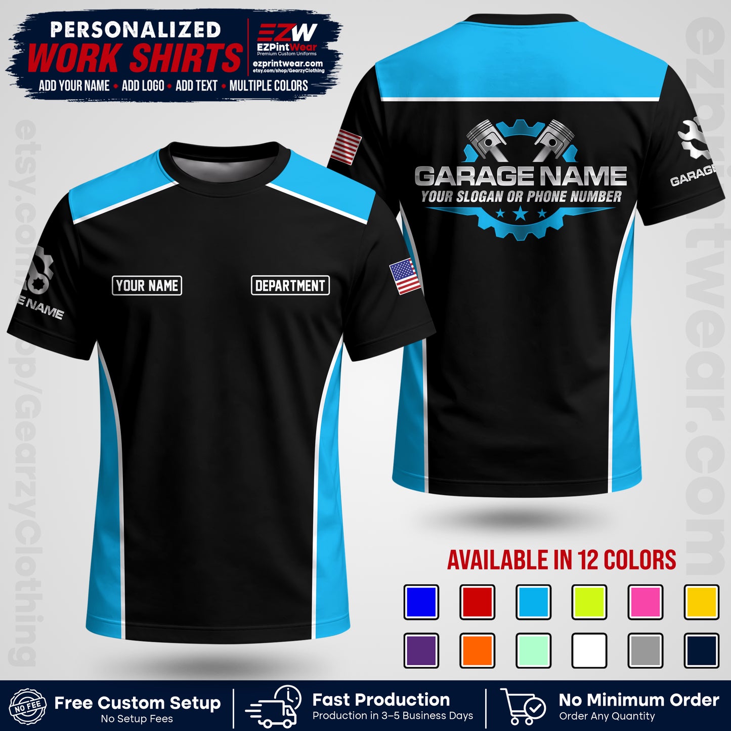 Custom Mechanic Work Shirt with Name, Logo & Text | Auto Shop Uniform | Workwear MCN 07