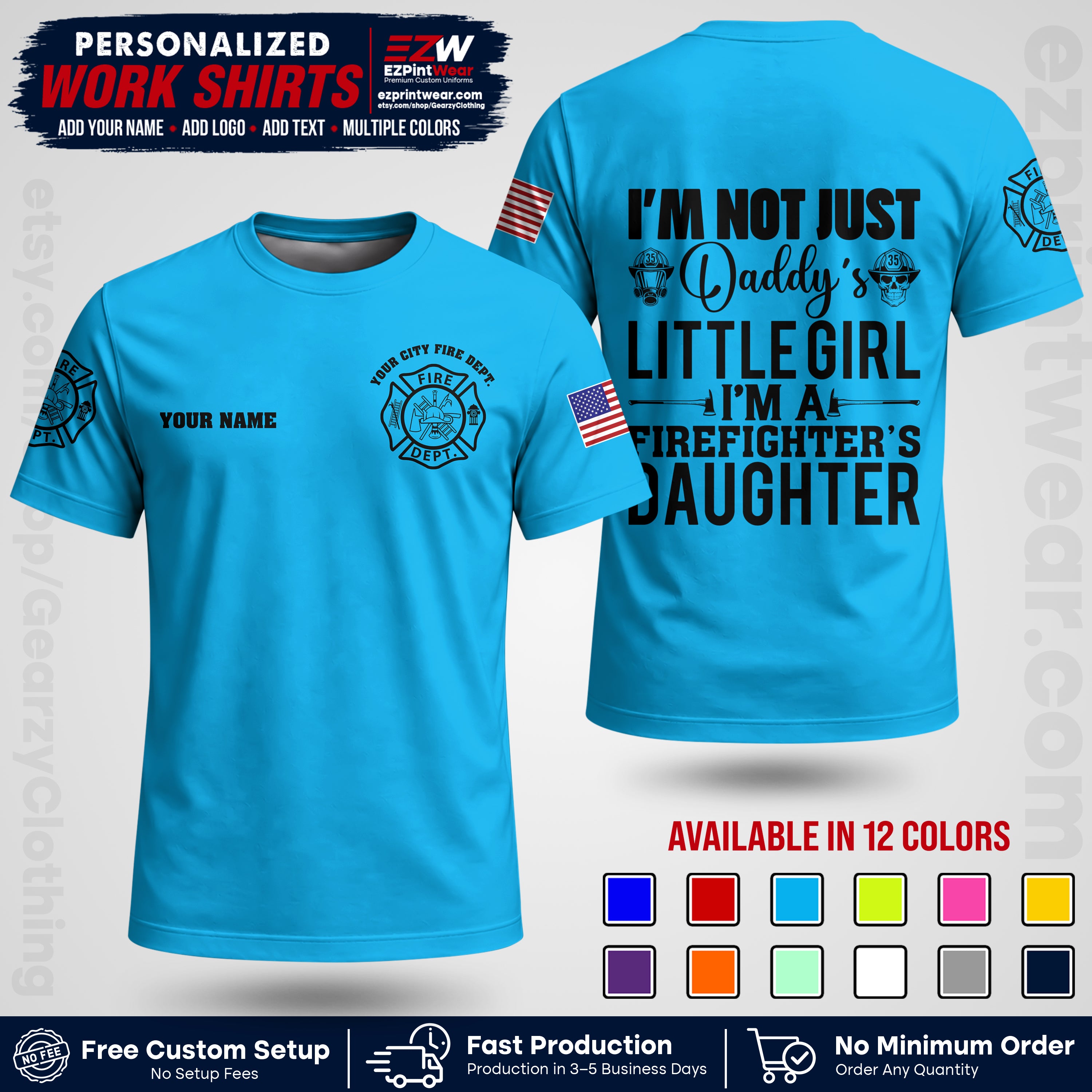 Custom Fire Department Shirt with Name, City Logo & Text | Firefighter Uniform | Button Up Work Shirt FF08