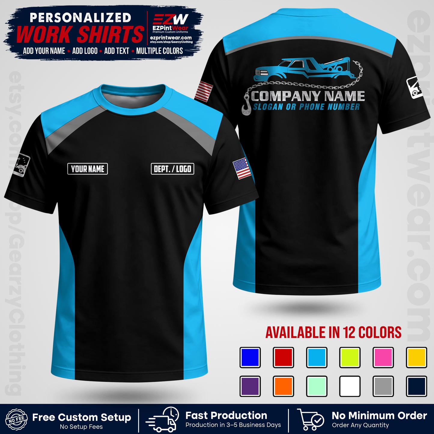 Custom Towing Shirt with Name, Logo & Text | Towing Company Uniform | Workwear TW01