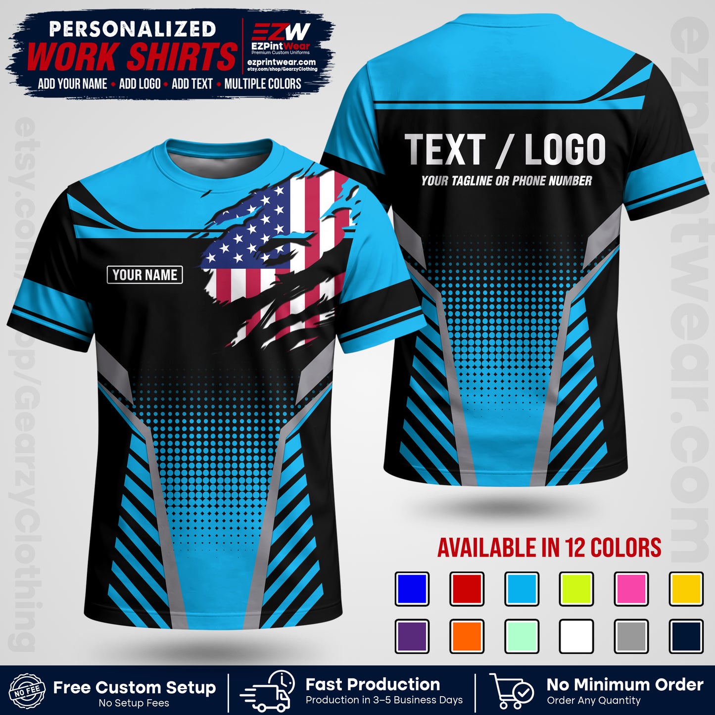 Custom All Over Print Work Uniform Shirt with Name, Logo & Text | Custom Hawaiian Shirt | Company Shirt | Employee Uniform UNF07