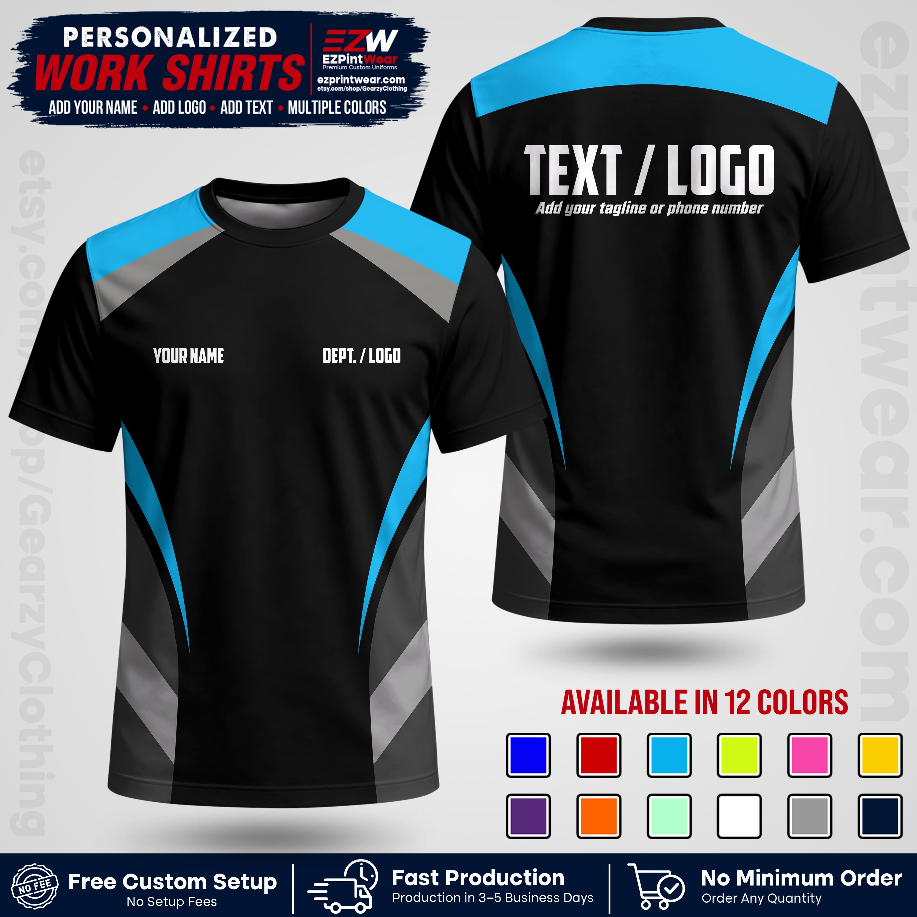 Custom All Over Print Work Uniform Shirt with Name, Logo & Text | Custom Hawaiian Shirt | Company Shirt | Employee Uniform UNF03