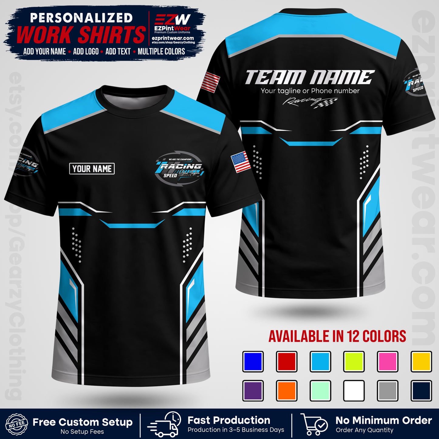 Custom Racing Shirt with Name, Logo & Text | Race Team Uniform | Crew Apparel RC10