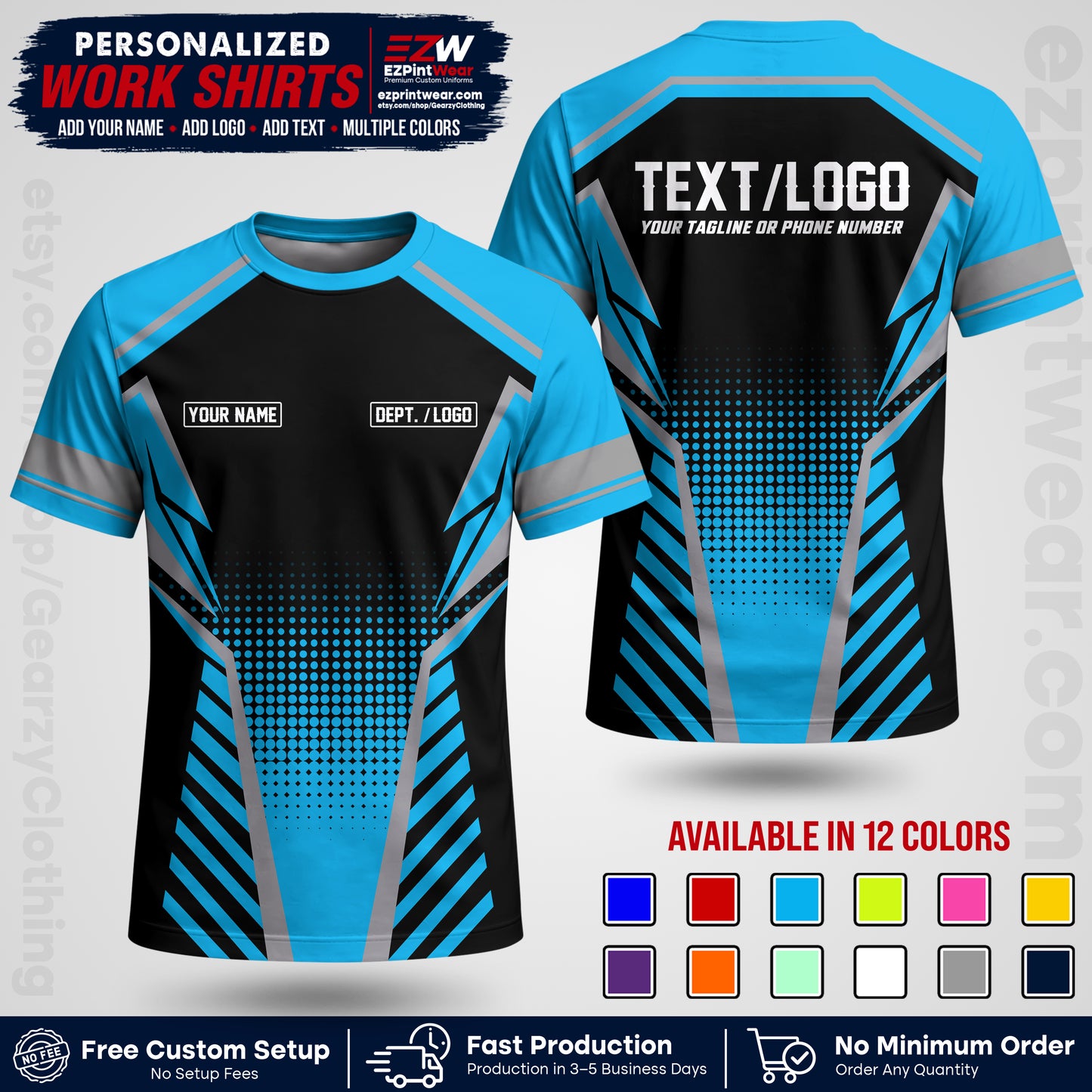 Custom All Over Print Work Uniform Shirt with Name, Logo & Text | Custom Hawaiian Shirt | Company Shirt | Employee Uniform UNF14