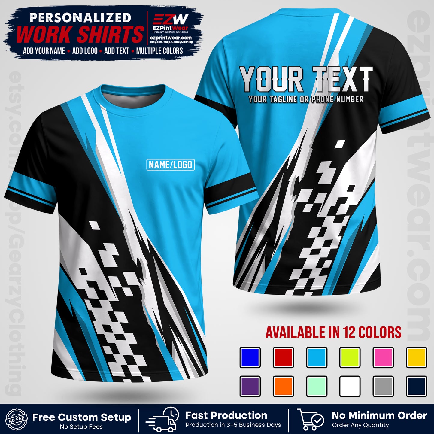 Custom Racing Shirt with Name, Logo & Text | Race Team Uniform | Crew Apparel RC04
