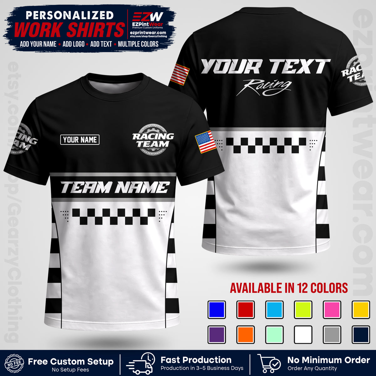Custom Racing Shirt with Name, Logo & Text | Race Team Uniform | Crew Apparel RC18