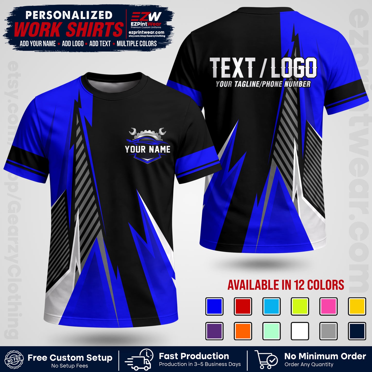 Custom Mechanic Work Shirt with Name, Logo & Text | Auto Shop Uniform | Workwear MCN 01