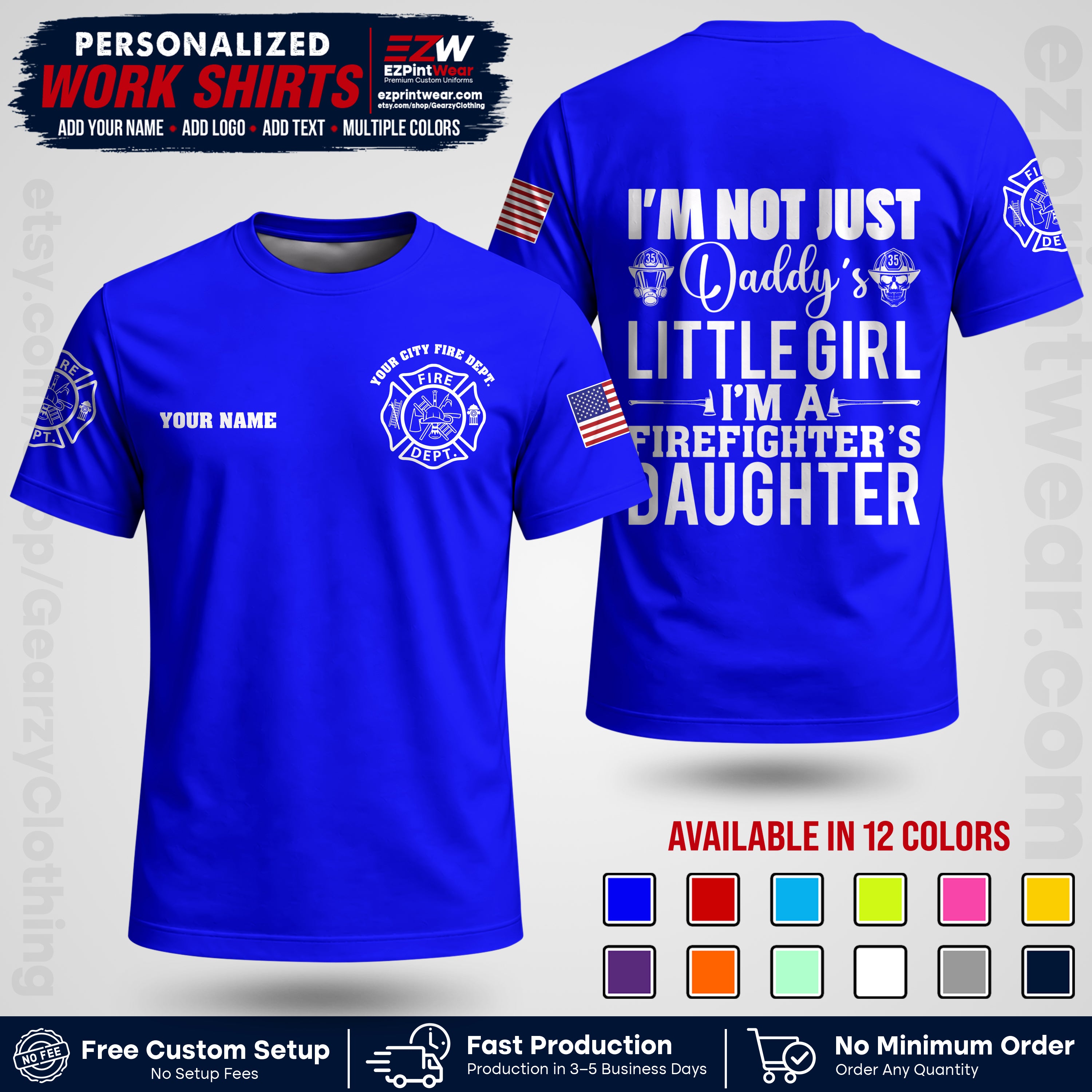 Custom Fire Department Shirt with Name, City Logo & Text | Firefighter Uniform | Button Up Work Shirt FF08