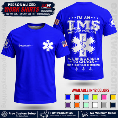 Custom EMS Shirt with Name, Logo & Text | EMS Team Uniform | First Responder Workwear EMSU05