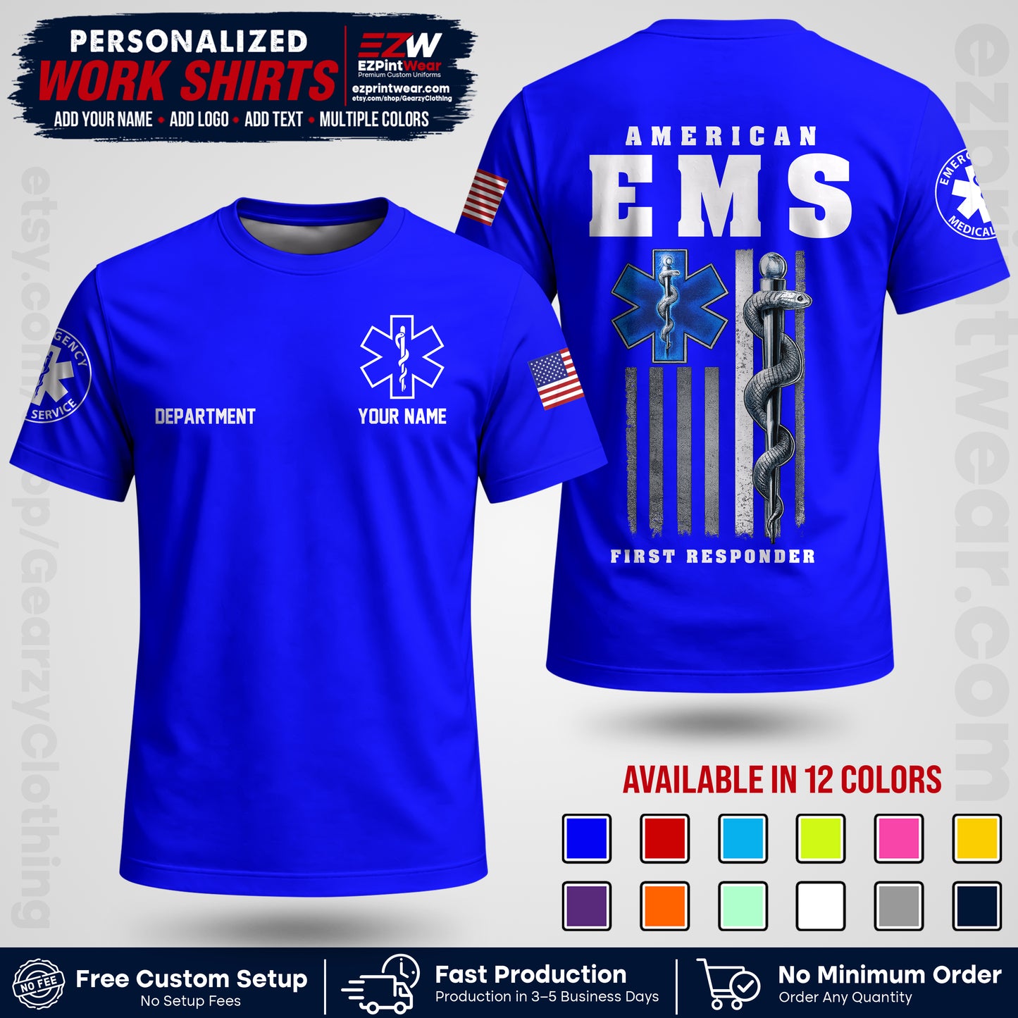 Custom EMS Shirt with Name, Logo & Text | EMS Team Uniform | First Responder Workwear EMSU03
