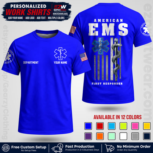 Custom EMS Shirt with Name, Logo & Text | EMS Team Uniform | First Responder Workwear EMSU03