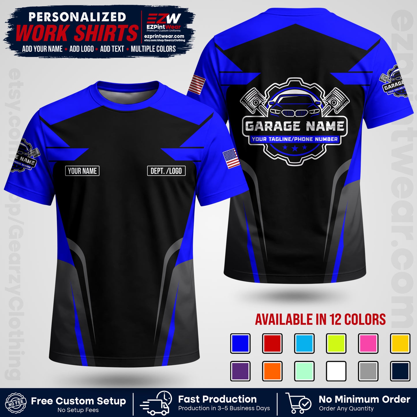 Custom Mechanic Work Shirt with Name, Logo & Text | Auto Shop Uniform | Workwear MCN 04