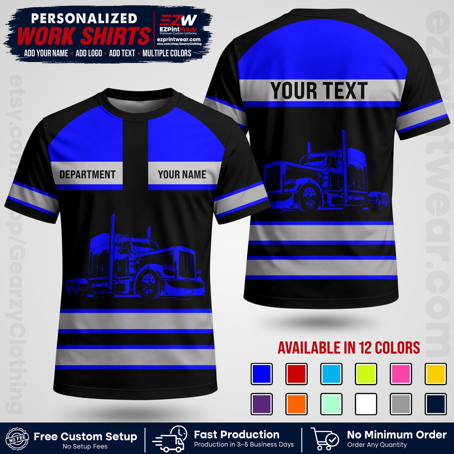 Personalized Truck Driver Workwear Uniform | Custom Safety Stripe Apparel | Non-Reflective Reflective Style Design TW02