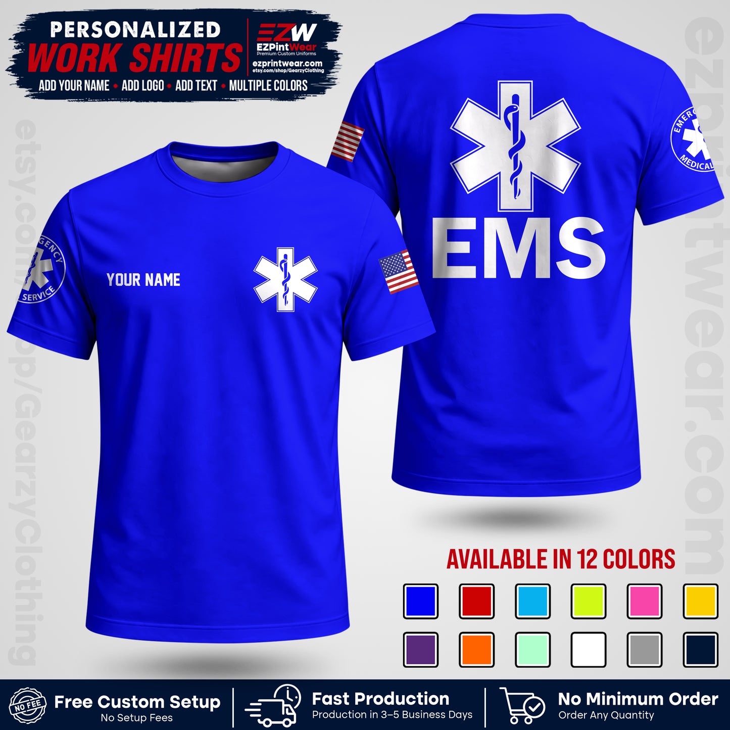 Custom EMS Shirt with Name, Logo & Text | EMS Team Uniform | First Responder Workwear EMSU02