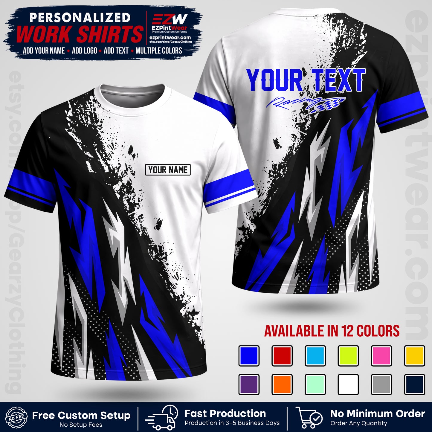 Custom Racing Shirt with Name, Logo & Text | Race Team Uniform | Crew Apparel RC08