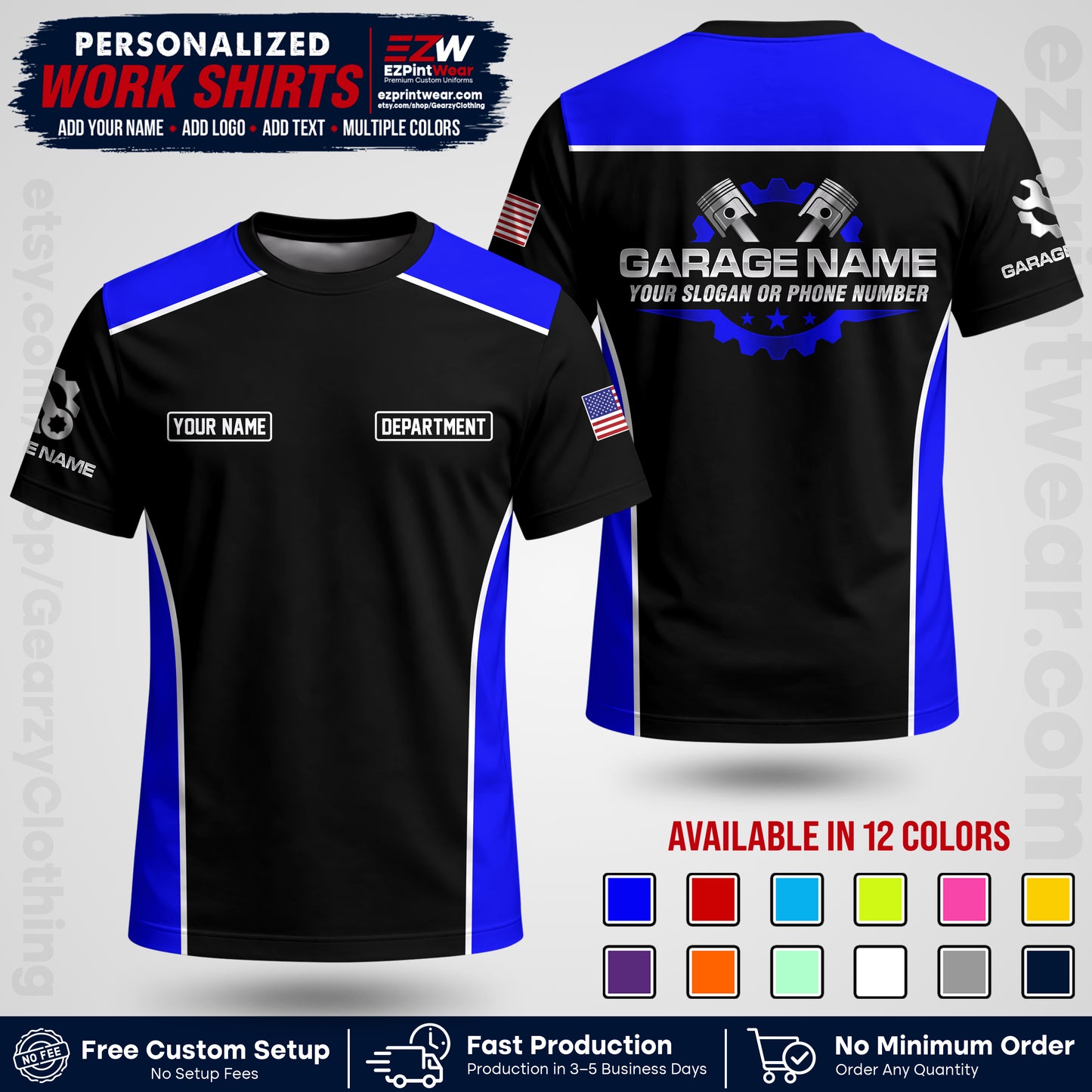 Custom Mechanic Work Shirt with Name, Logo & Text | Auto Shop Uniform | Workwear MCN 07