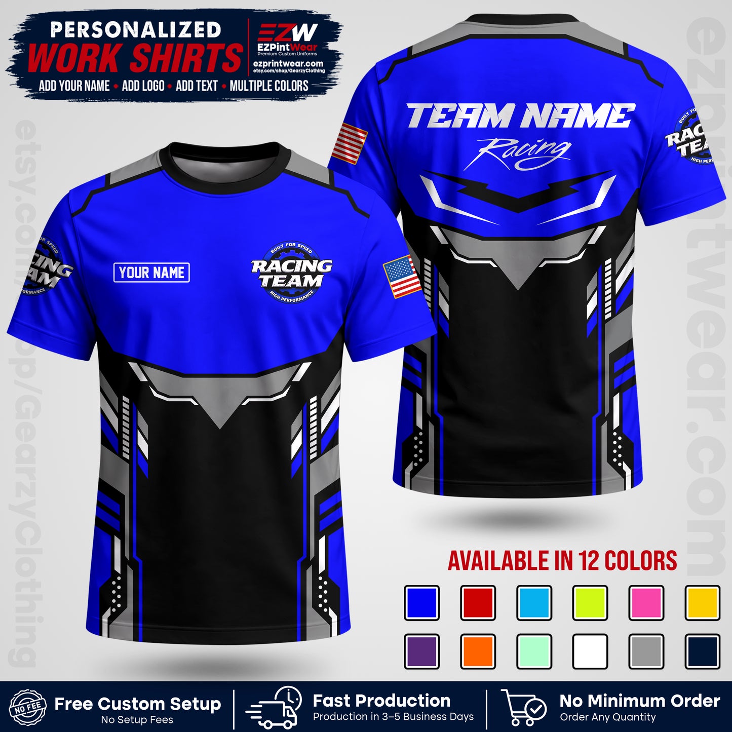 Custom Racing Shirt with Name, Logo & Text | Race Team Uniform | Crew Apparel RC11