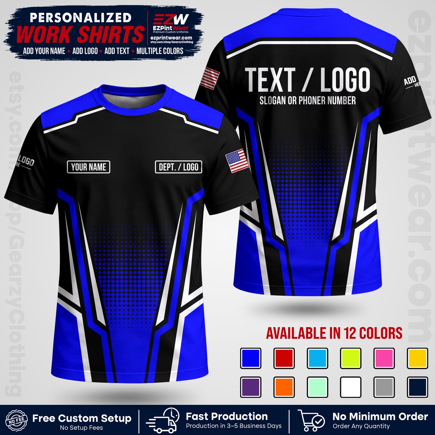 Custom All Over Print Work Uniform Shirt with Name, Logo & Text | Custom Hawaiian Shirt | Company Shirt | Employee Uniform UNF17