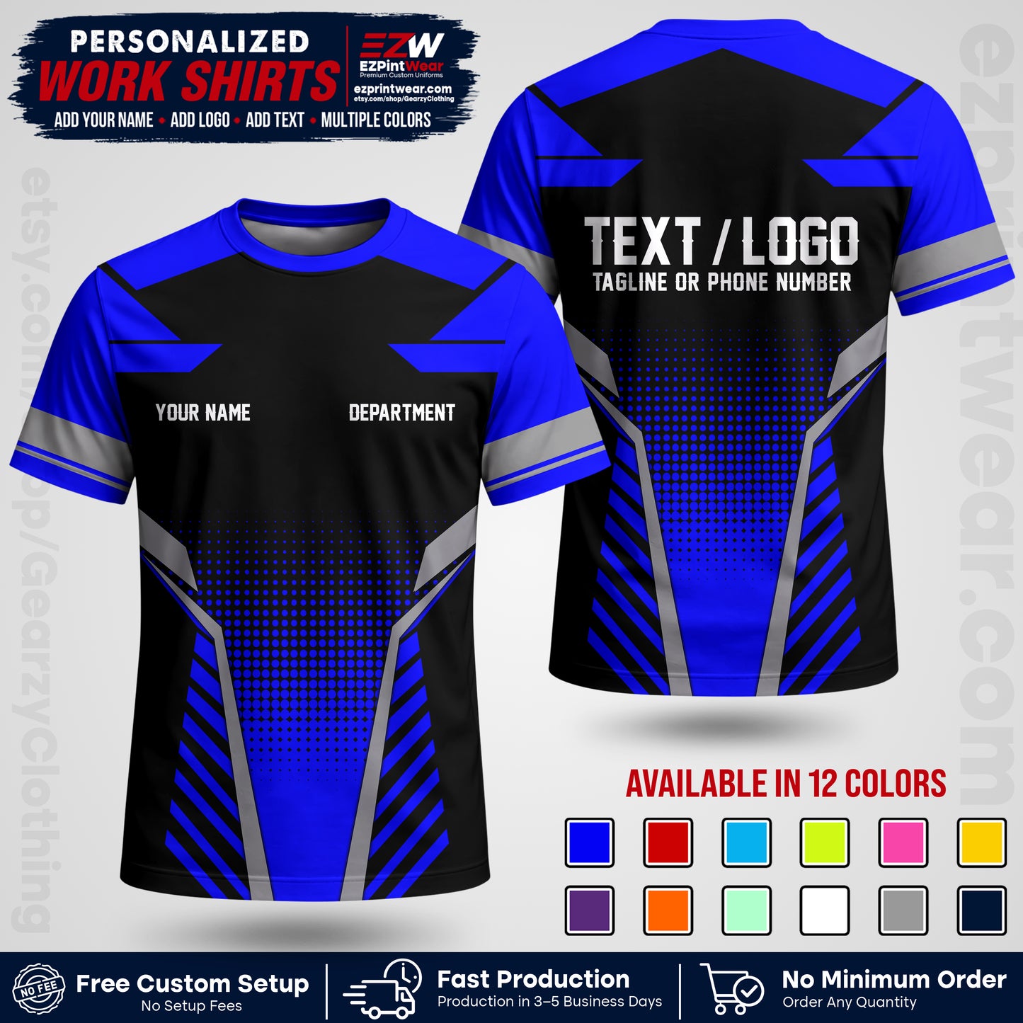 Custom All Over Print Work Uniform Shirt with Name, Logo & Text | Custom Hawaiian Shirt | Company Shirt | Employee Uniform UNF06