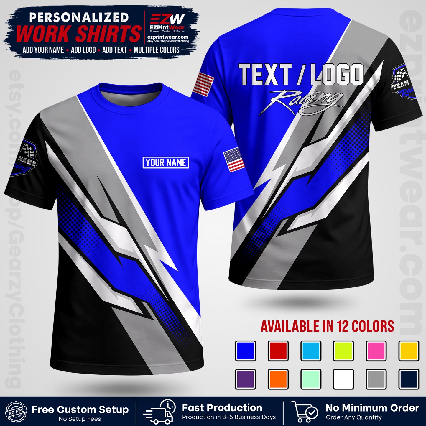 Custom Racing Shirt with Name, Logo & Text | Race Team Uniform | Crew Apparel RC01