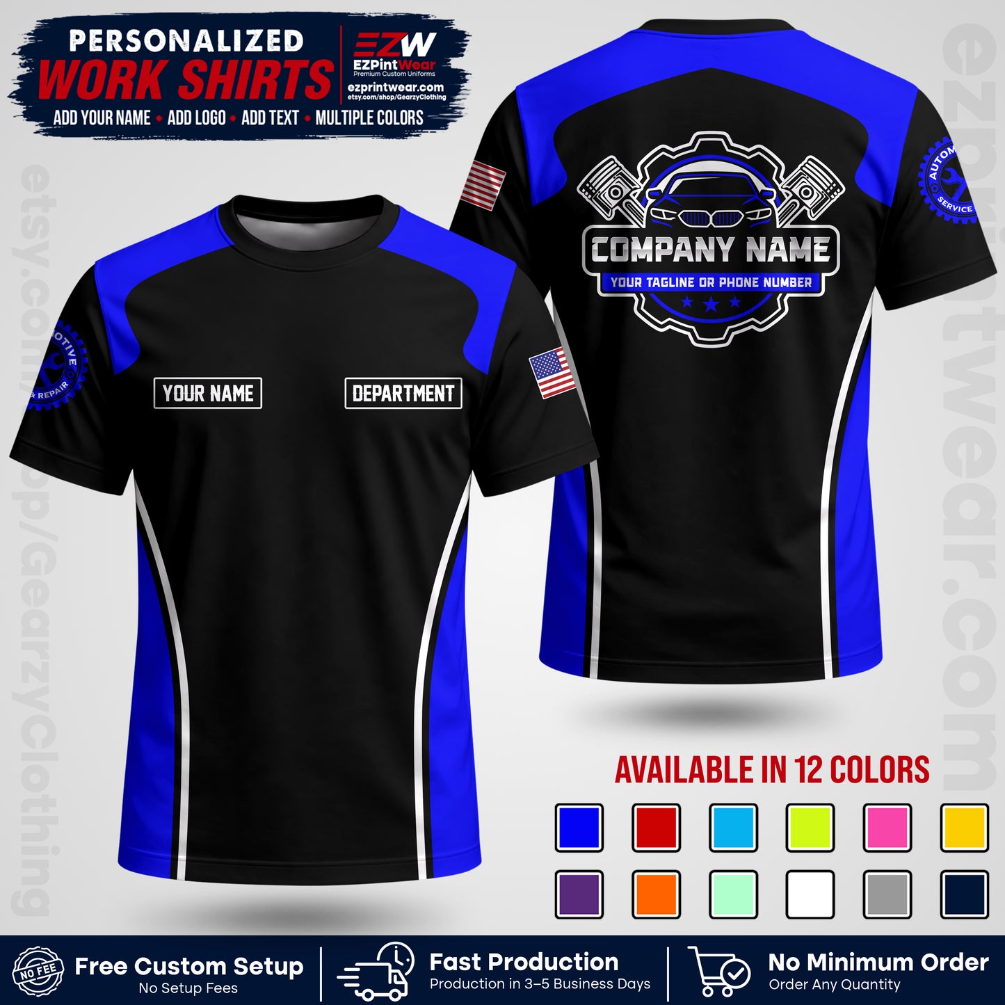 Custom Mechanic Work Shirt with Name, Logo & Text | Auto Shop Uniform | Workwear MCN 10