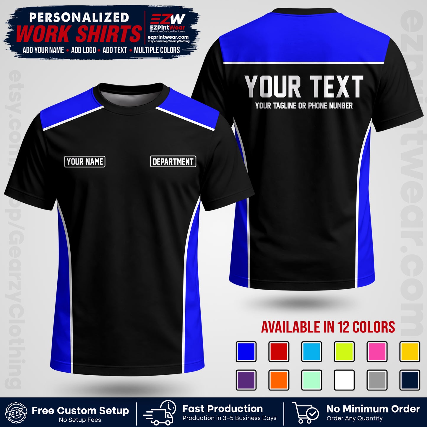 Custom All Over Print Work Uniform Shirt with Name, Logo & Text | Custom Hawaiian Shirt | Company Shirt | Employee Uniform UNF12