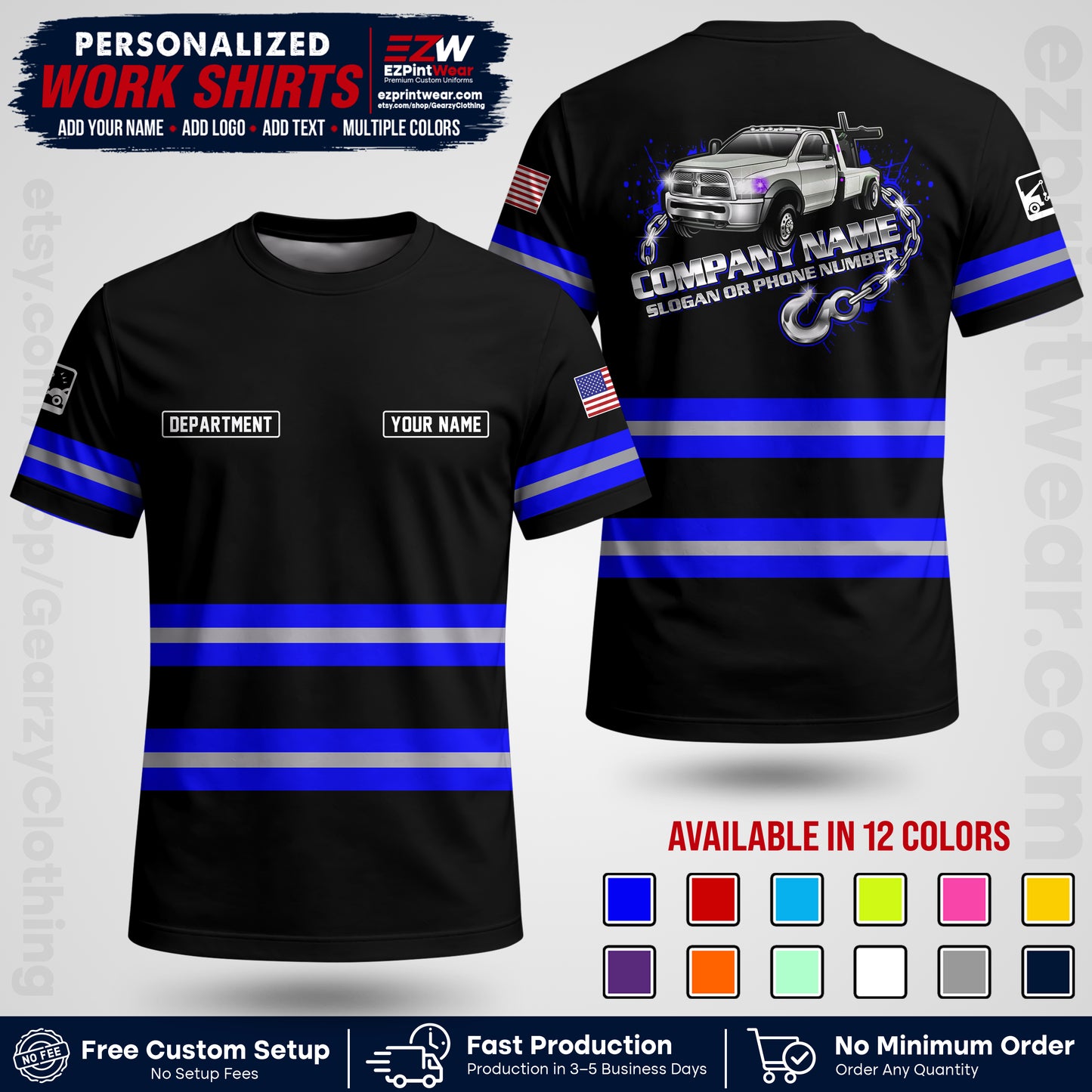 Custom Towing Workwear Uniform | Personalized Tow Truck Shirt | Non-Reflective Safety Stripe Apparel | Custom Towing Shirt | Tow Truck Apparel TW05