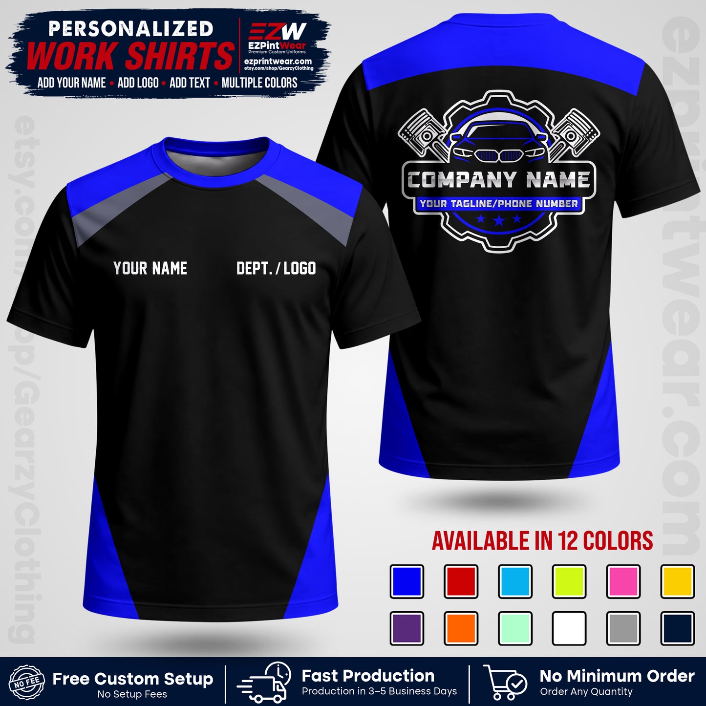 Custom Mechanic Work Shirt with Name, Logo & Text | Auto Shop Uniform | Workwear MCN 03