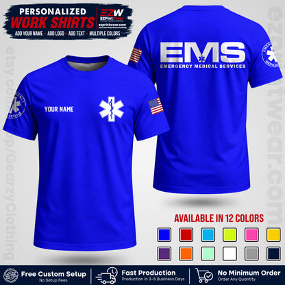 Custom EMS Shirt with Name, Logo & Text | EMS Team Uniform | First Responder Workwear EMSU01