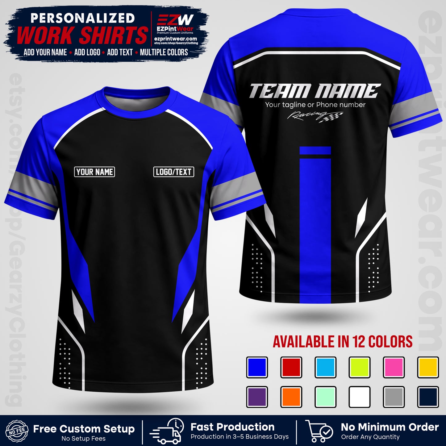 Custom Racing Shirt with Name, Logo & Text | Race Team Uniform | Crew Apparel RC06