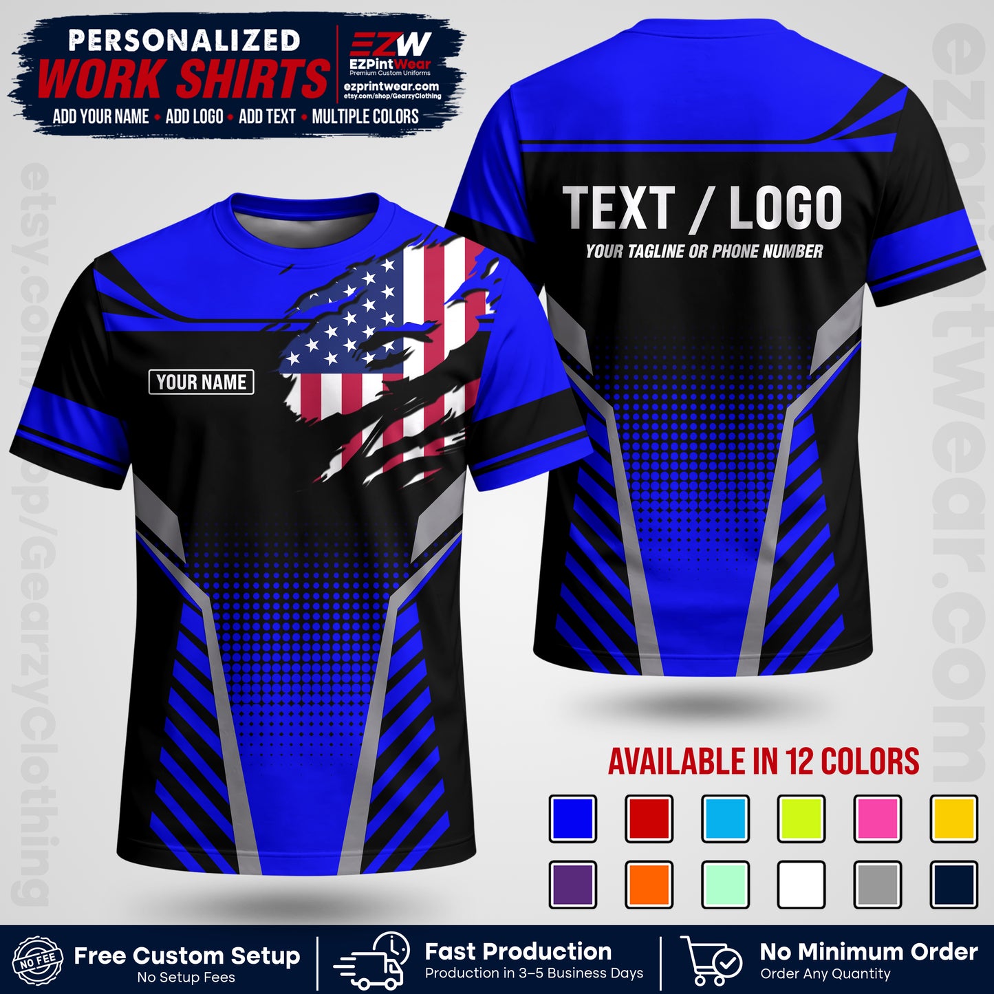 Custom All Over Print Work Uniform Shirt with Name, Logo & Text | Custom Hawaiian Shirt | Company Shirt | Employee Uniform UNF07