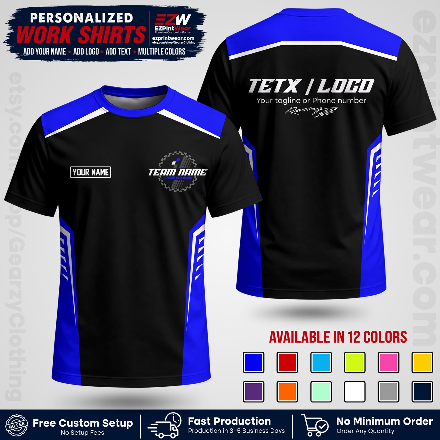 Custom Racing Shirt with Name, Logo & Text | Race Team Uniform | Crew Apparel RC07