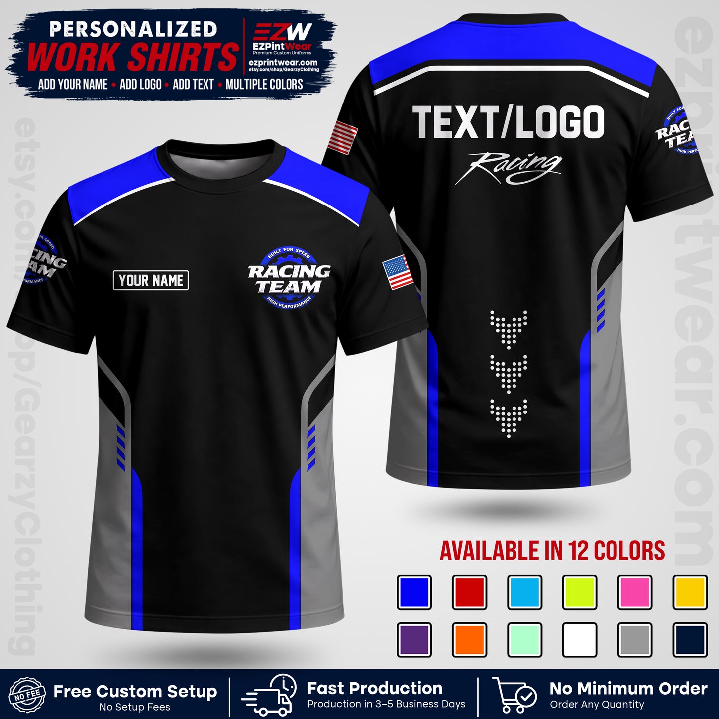 Custom Racing Shirt with Name, Logo & Text | Race Team Uniform | Crew Apparel RC09