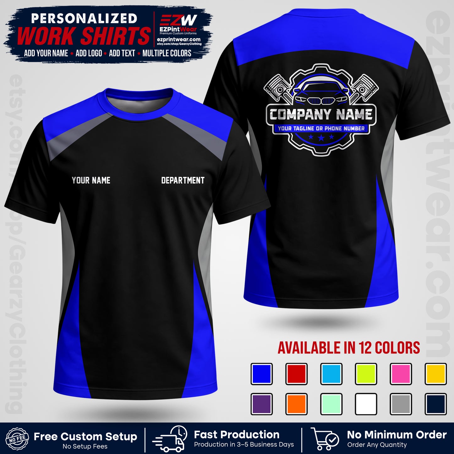 Custom Mechanic Work Shirt with Name, Logo & Text | Auto Shop Uniform | Workwear MCN 08