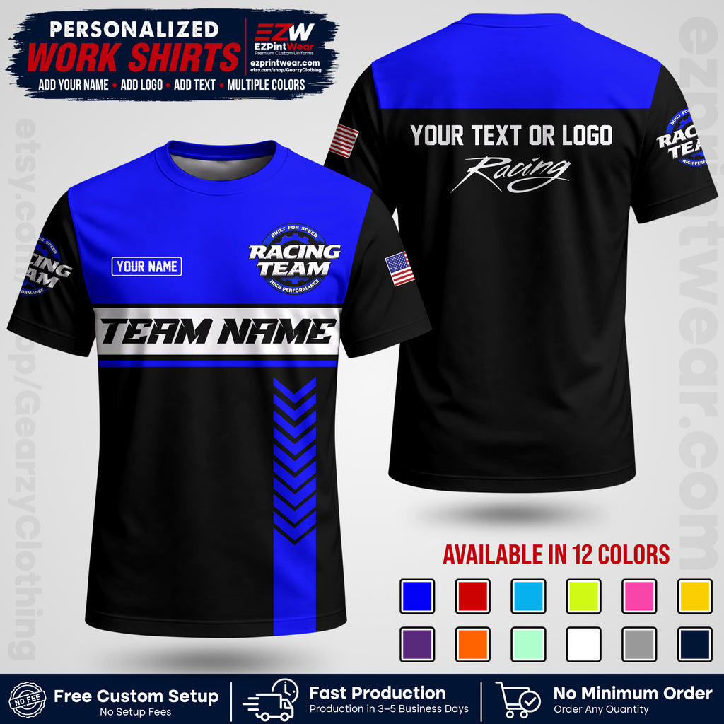 Custom Racing Shirt with Name, Logo & Text | Race Team Uniform | Crew Apparel RC02