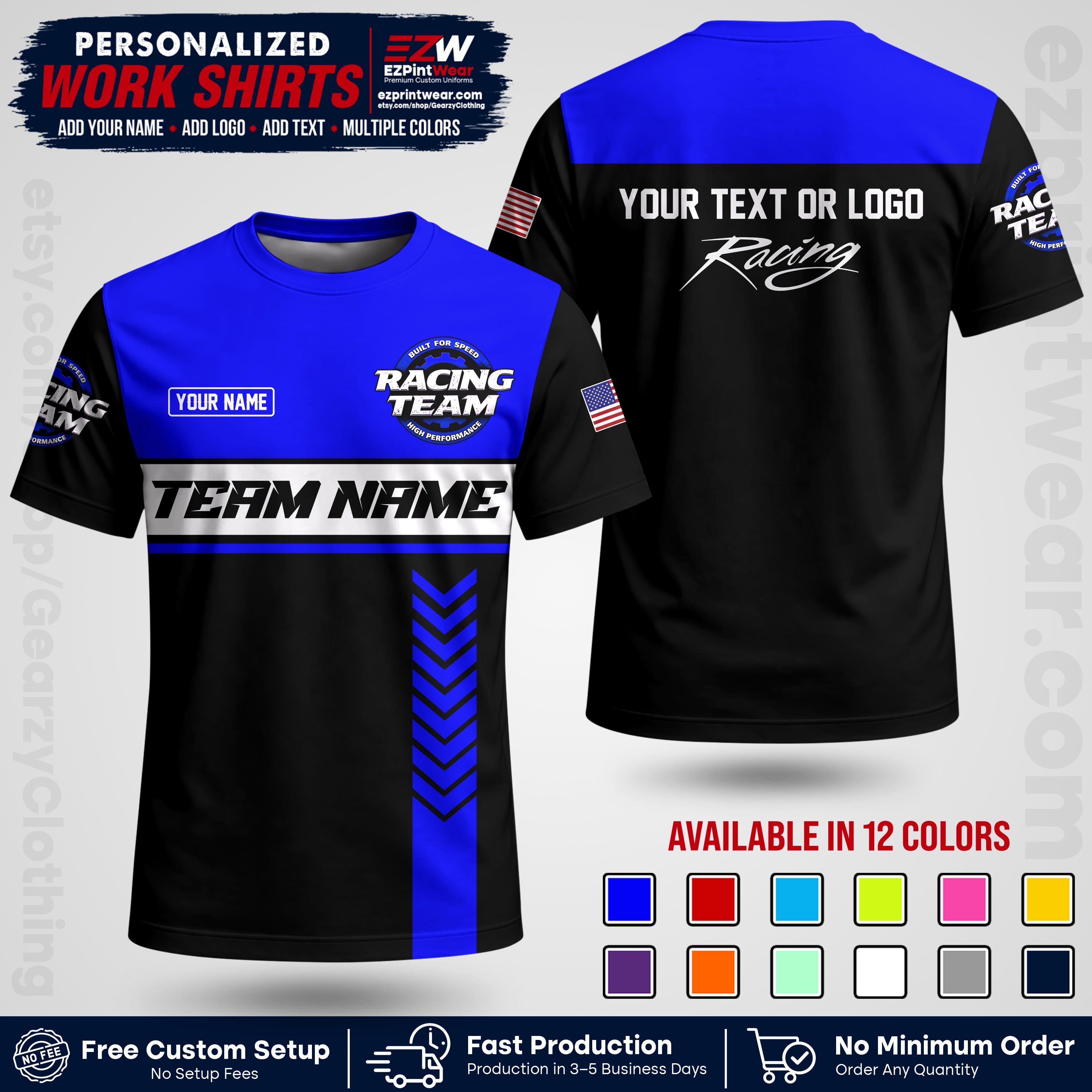 Custom Racing Shirt with Name, Logo & Text | Race Team Uniform | Crew Apparel RC02
