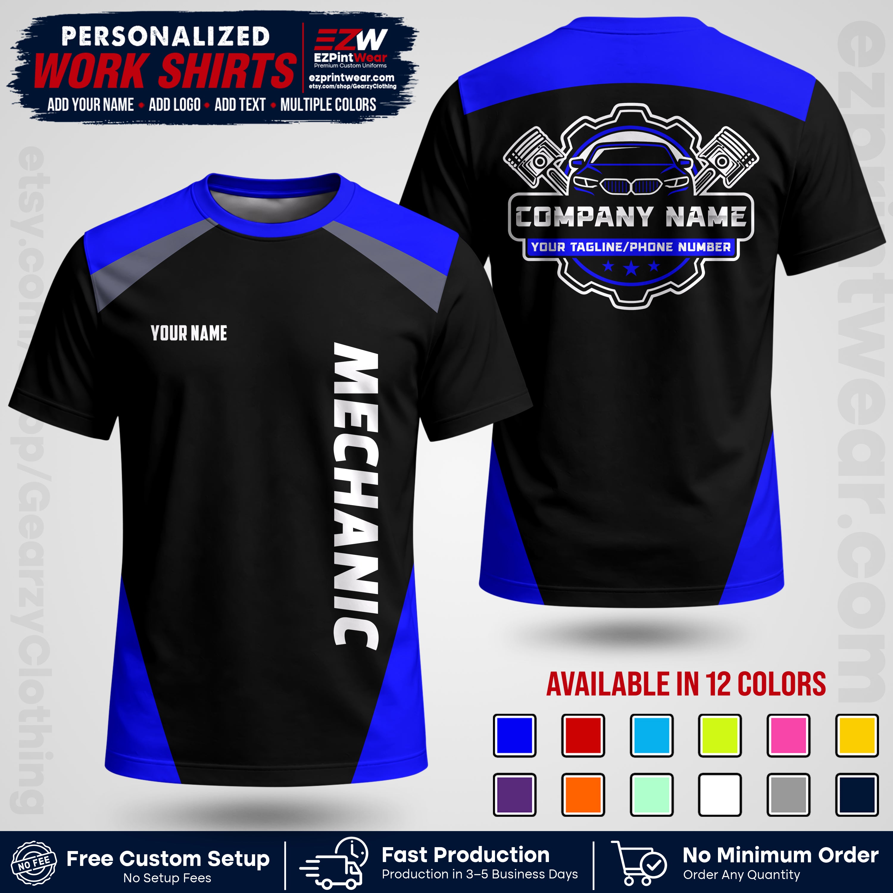 Custom Mechanic Work Shirt with Name, Logo & Text | Auto Shop Uniform | Workwear MCN 02