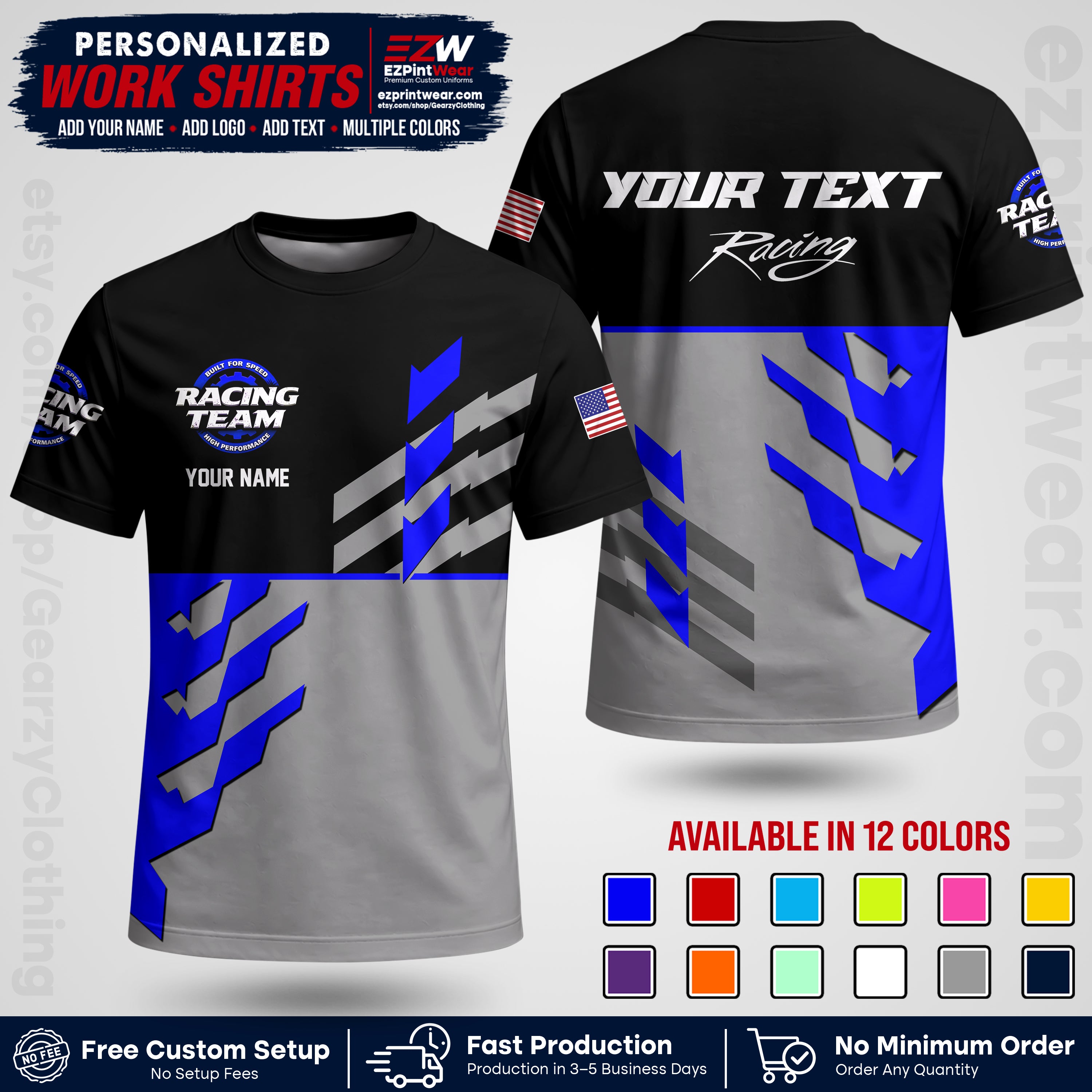 Custom Racing Shirt with Name, Logo & Text | Race Team Uniform | Crew Apparel RC14