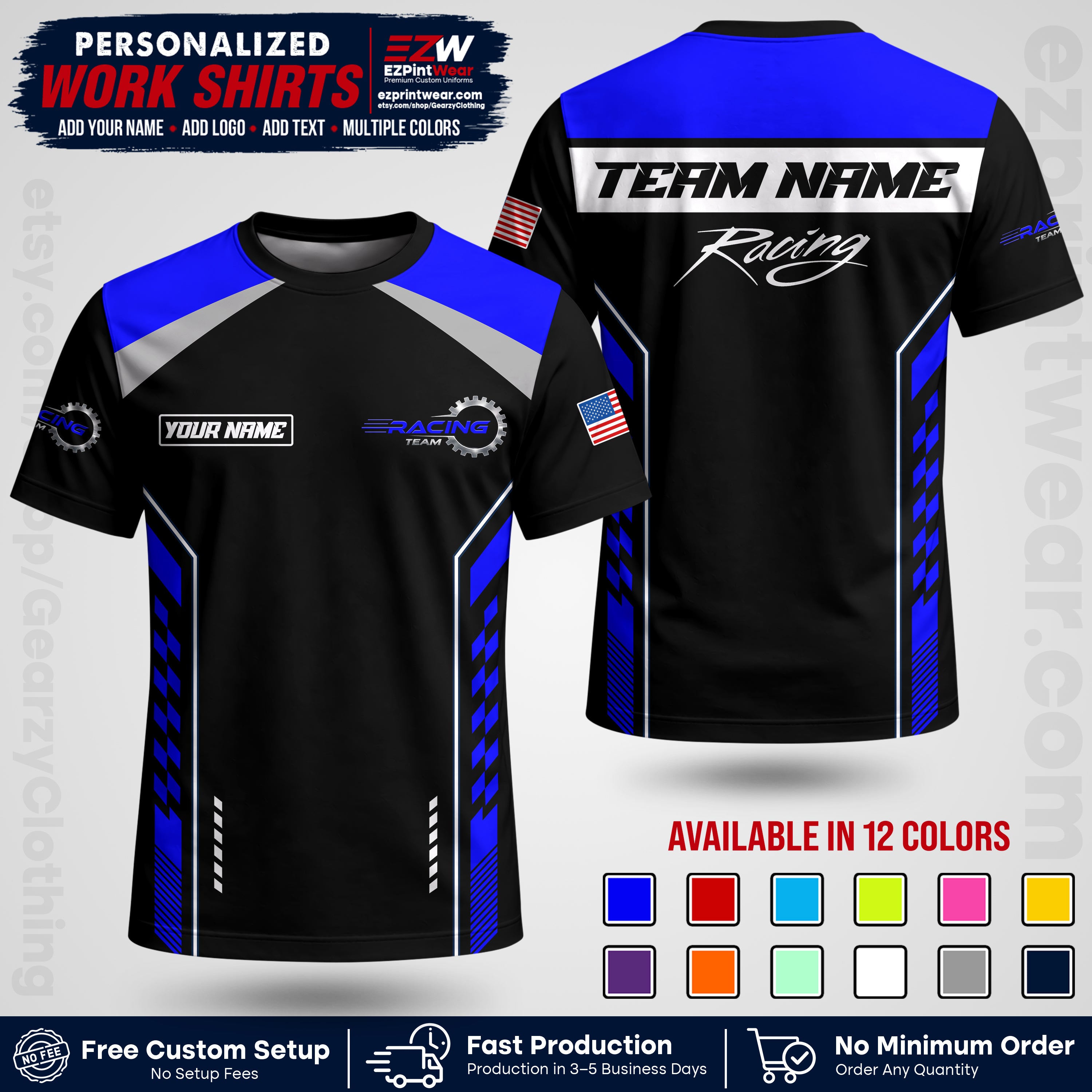 Custom Racing Shirt with Name, Logo & Text | Race Team Uniform | Crew Apparel RC13