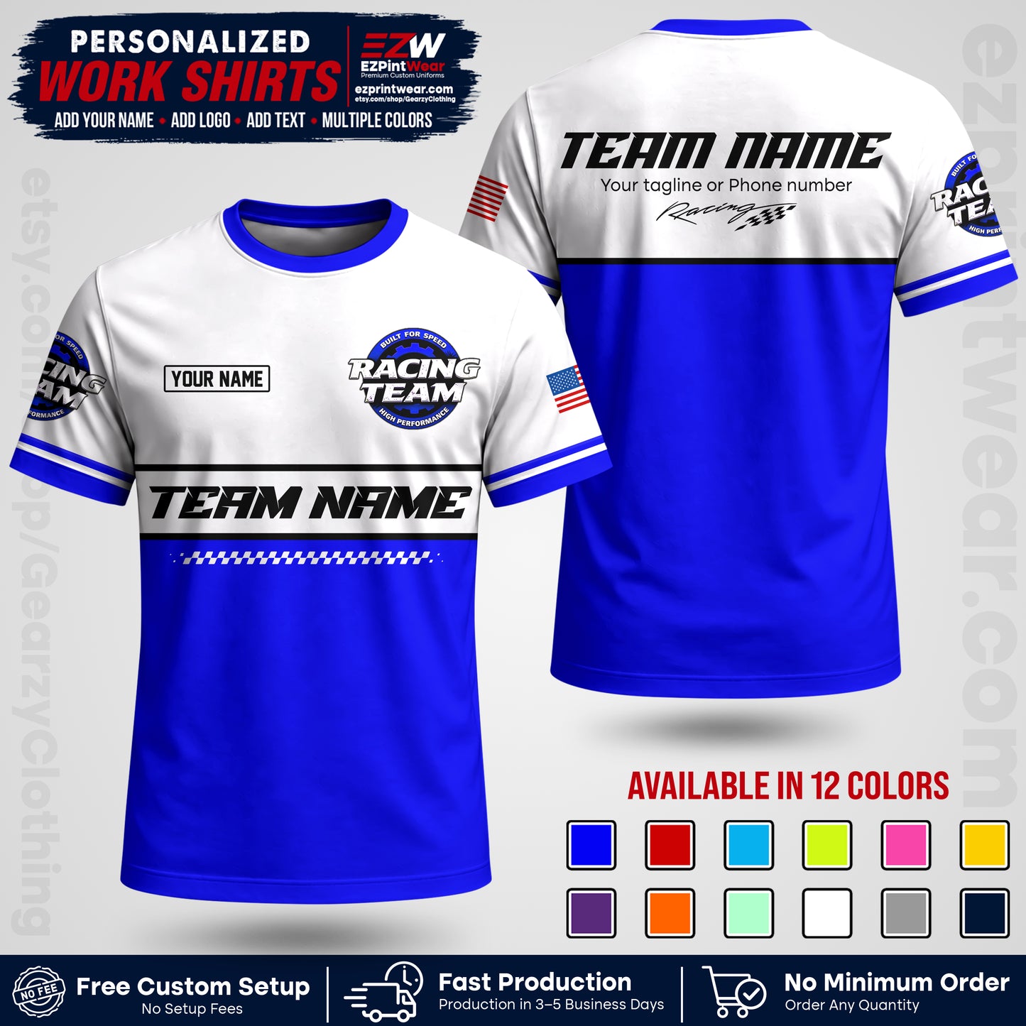 Custom Racing Shirt with Name, Logo & Text | Race Team Uniform | Crew Apparel RC12