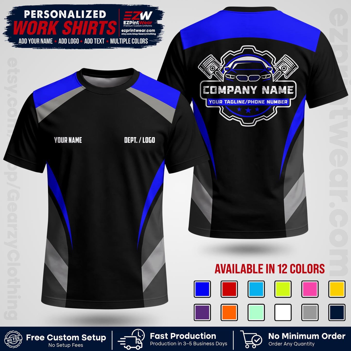 Custom Mechanic Work Shirt with Name, Logo & Text | Auto Shop Uniform | Workwear MCN 05