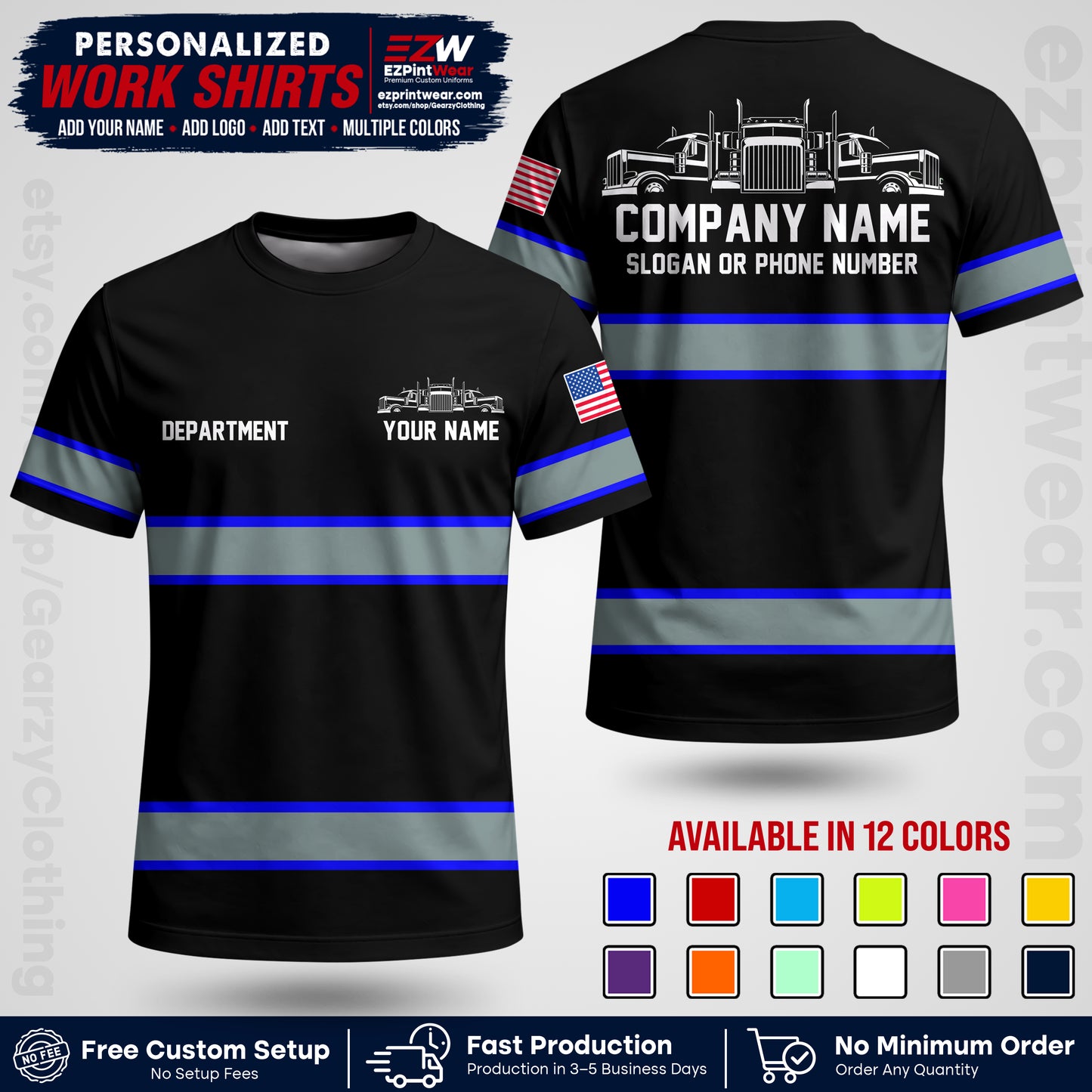 Personalized Truck Driver Workwear Uniform | Custom Safety Stripe Apparel | Non-Reflective Reflective Style Design TW04