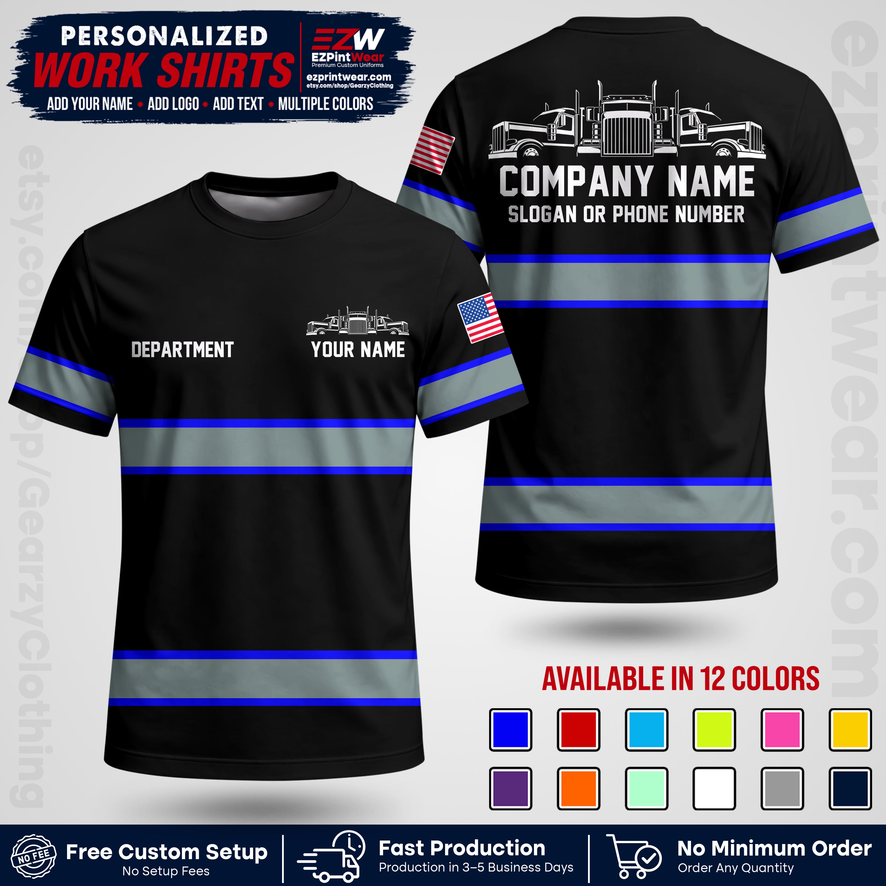 Personalized Truck Driver Workwear Uniform | Custom Safety Stripe Apparel | Non-Reflective Reflective Style Design TW04