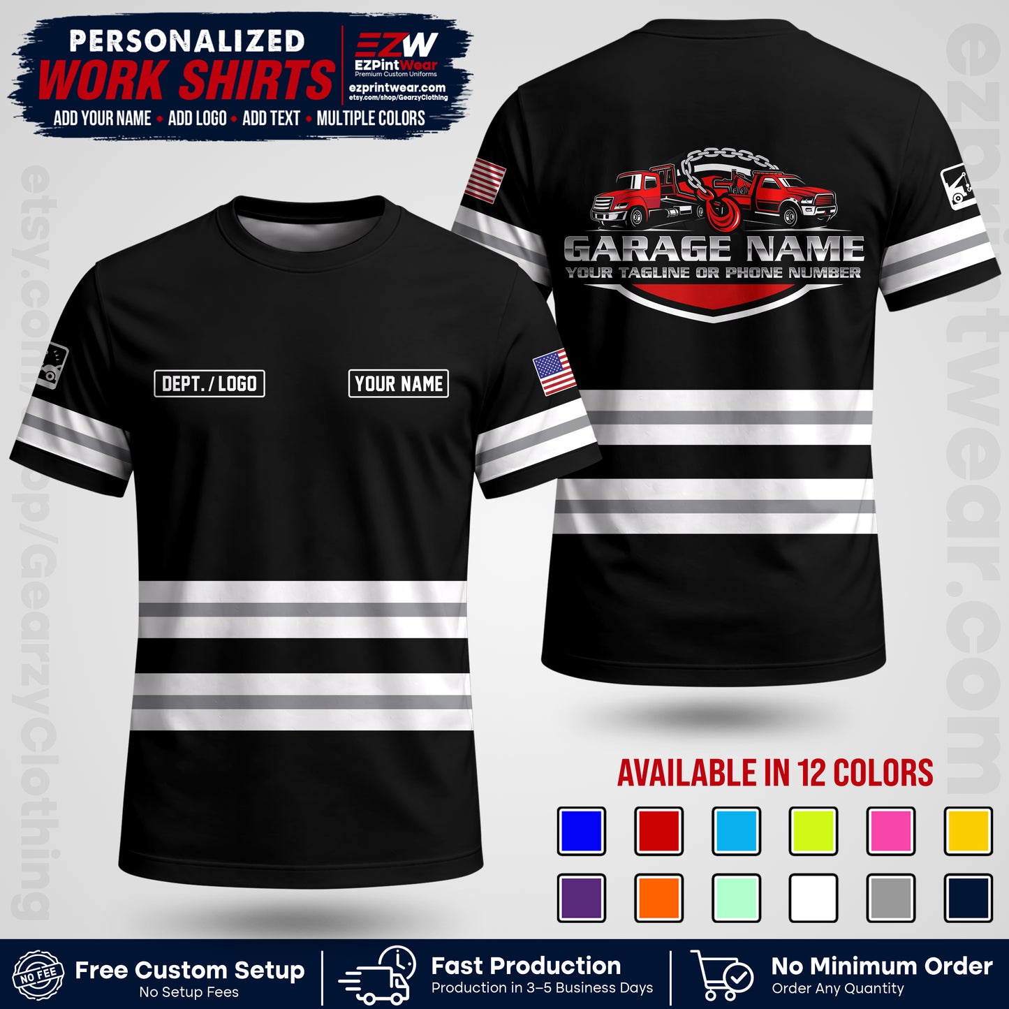 Custom Towing Workwear Uniform | Personalized Tow Truck Shirt | Non-Reflective Safety Stripe Apparel | Custom Towing Shirt | Tow Truck Apparel TW03